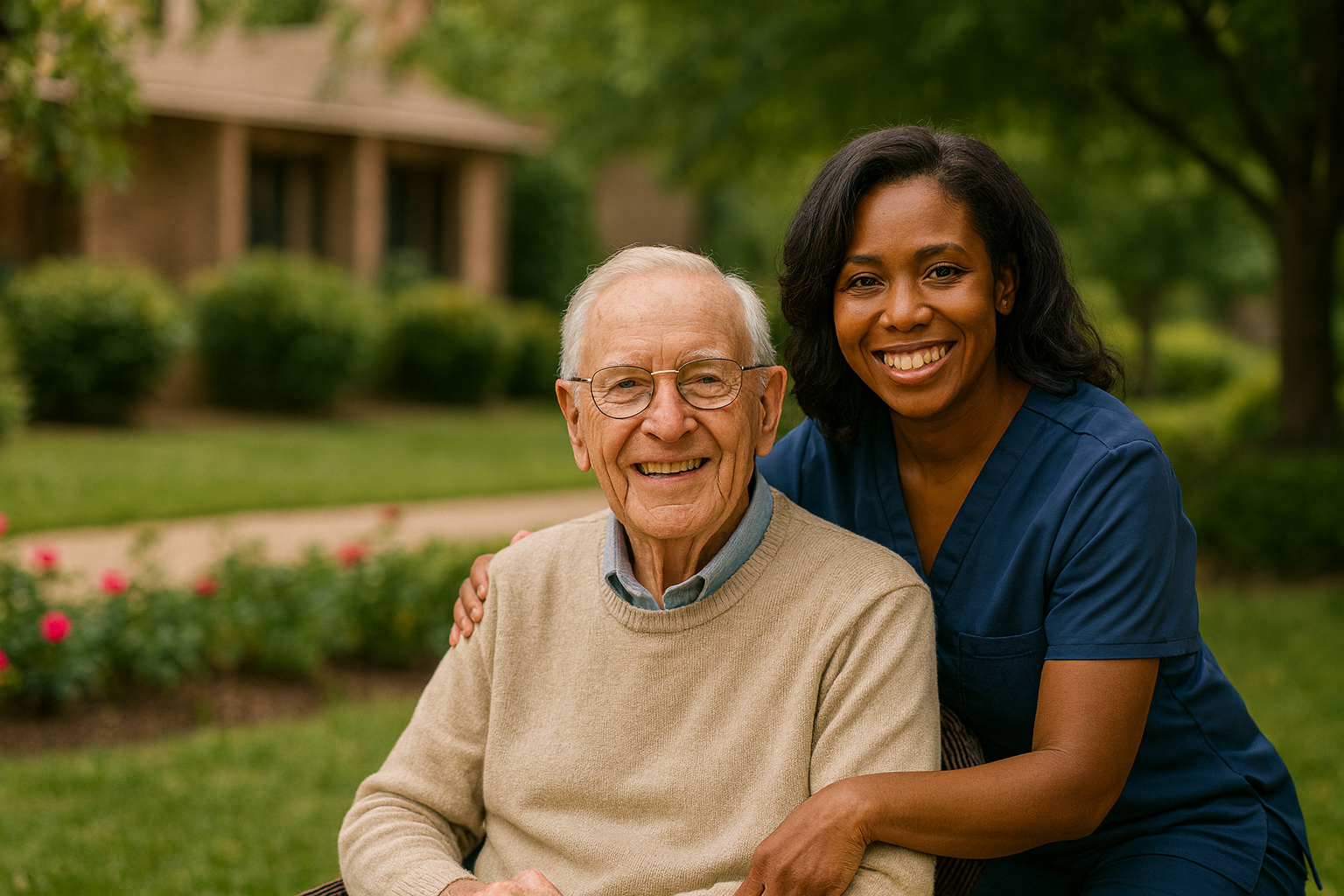 Residents and caregivers at Inglewood Healthcare Center